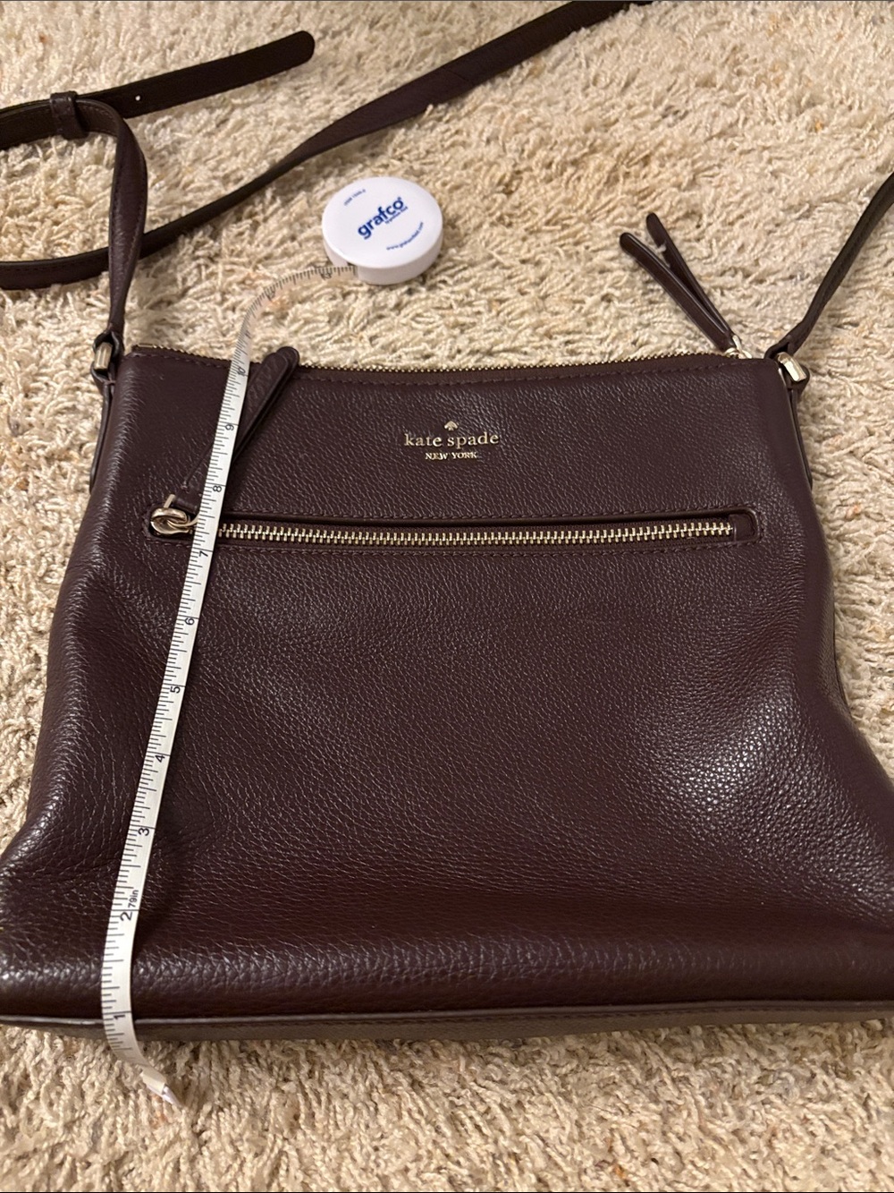kate spade Pebbled Leather Crossbody in Deep Brown with Gold Hardware